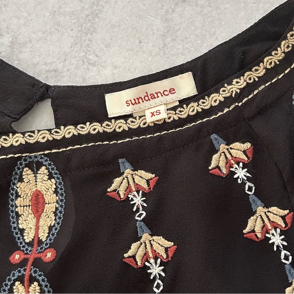 Sundance Mythical Spirit Silk Floral Embroidered Top in Black XS - Picture 3 of 9